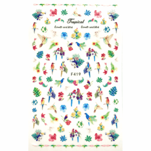 Tropical bird and flowers nail sticker F419